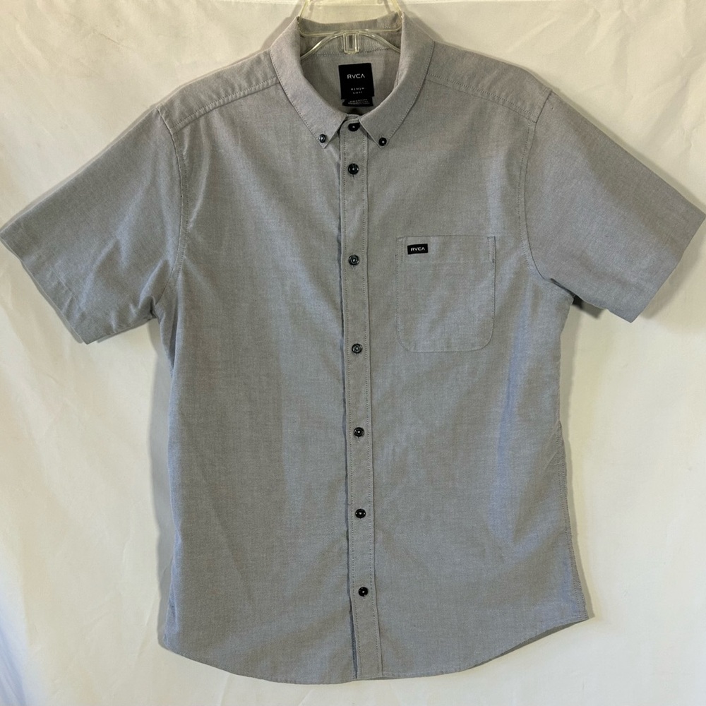 RVCA GRAY BLUE SLIM FIT SURF BEACH GOLF BUTTON DOWN SHORT SLEEVE SHIRT MENS MED